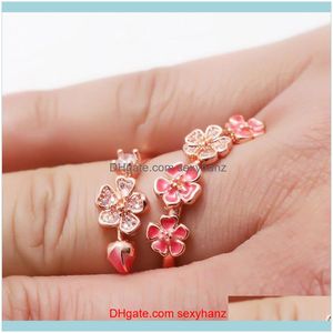 Bijoux 925 sterling sèches sèches pour femmes bijoux mode zircone prune fleur rose or anneau dame fête aessories grappe goutte deliv