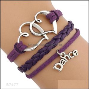 Jewelrydance Danser Muzieknoot G-sleutel Golf Ballet Hart Infinity Liefde Bedelarmbanden Paars Vrouwen Mannen Sieraden Cadeau Custom1 D236B