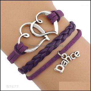 Jewelrydance Danser Muzieknoot Solsleutel Golf Ballet Hart Infinity Liefde Bedelarmbanden Paars Vrouwen Mannen Sieraden Cadeau Custom1 D254Q