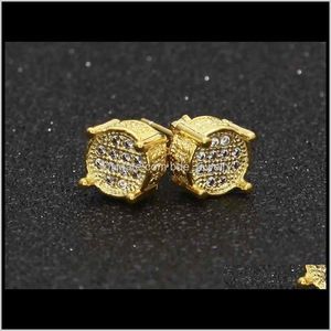 Jewelrydesigner Luxur Jewelry Moda Mujer Pendientes para hombre Hip Hop Diamond Stud Earings Iced Out Bling Cz Rock Punk Round Wedding Drop Deliver