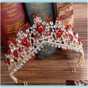 Sieradenste ontwerp Europees Red Crystal Crown Headwar Bruidal Wedding Haar Aessories Sieraden Bruid Tiaras Princess Crowns Drop Delivery 2021
