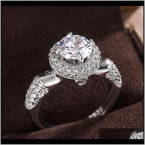 Jewelryeuropean American Luxury Flash Round Zircon Ring Nuptiale De Mariage Femmes Élégantes Anneaux De Mariage Partie Brillant Bijoux Drop Delivery 202