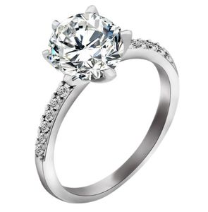 Jewelryfemale Solitaire Round Zircon Stone Sterling Wedding Band Ring Engagement Rings For Women Drop