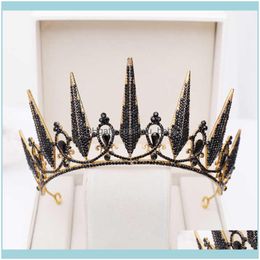 Jewelryforseven Mujeres Novia Noiva Fiesta de bodas Joyas para el cabello Estilo barroco Tiaras y coronas de cristal negro Tocados Diademas Gota Entregar