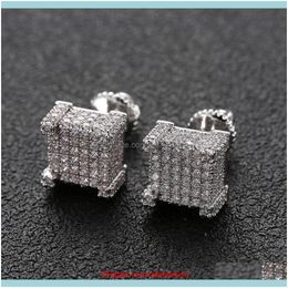 Jewelryhip Hop Pendientes para hombres Gold Sier Iced Out Cz Square Stud Earring con tornillo Back Jewelry Drop Delivery 2021 Fqjuh