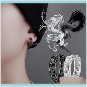 Jewelrypair Punk Creux Dragon Sculpté Oreille Boucle Boucles D'oreilles Pour Hommes / Femmes Noir Couleur Hip Hop Rue Mode Cool Bijoux Hoop Hie Drop Deli