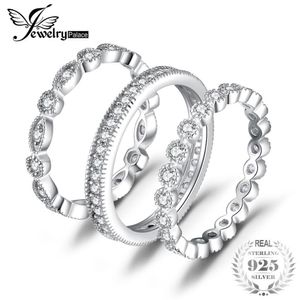 JewelryPalace Fashion 2.15CT Cubic Zirconia 3 Eternity Band Ringen voor Dames Pure 925 Sterling Zilveren Ring Real Silver Sieraden T190627