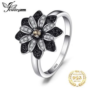 JewelryPalace Fleur Véritable Quartz Fumé Noir Spinelle 925 Bague de Cocktail En Argent Sterling pour Les Femmes Bijoux Cadeau D'anniversaire 240327