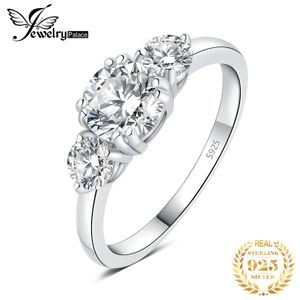 JewelryPalace Moissanite D Couleur 1.4ct 925 Sterling Silver 3 Stone Wedding Engagement Ring for Woman Yellow Rose Gold Plated