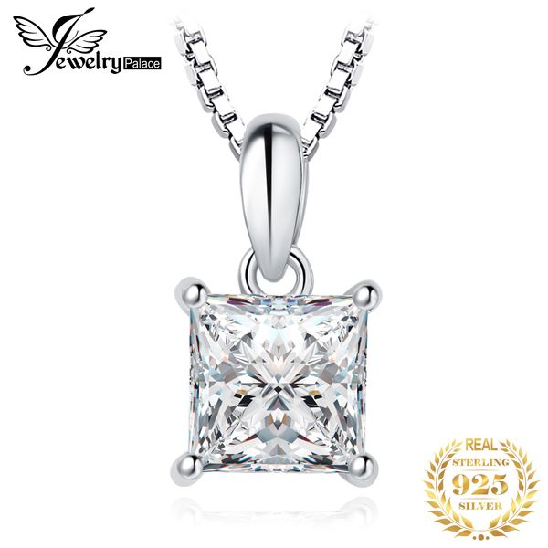 JewelryPalace Moissanite D Couleur 1ct Princesse 925 Collier pendentif en argent sterling pour femme sans chaîne plaqué or rose jaune