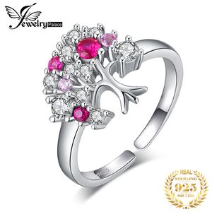 JewelryPalace Arbre de vie créé rubis rouge 925 bague réglable ouverte en argent sterling pour femme bijoux en pierres précieuses bague de cocktail