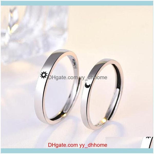 Jewelrysier plateado 2 unids sol y luna amante pareja anillos conjunto promesa alianzas de boda para él su racimo entrega de gota 2021 hbryv