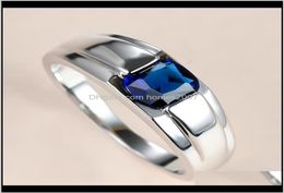 Jewelrysimple mâle femelle bleu cristal ring charme couleurs mariage classique carré zircon pierre de fiançailles pour femmes hommes dr5300643