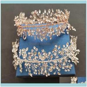 Jewelryslbridal Hecho a mano 3 colores Cristal Rhinestones Nupcial Tiara Diadema Boda Corona Cabello Aessories Damas de honor Mujeres Joyería Drop Deli