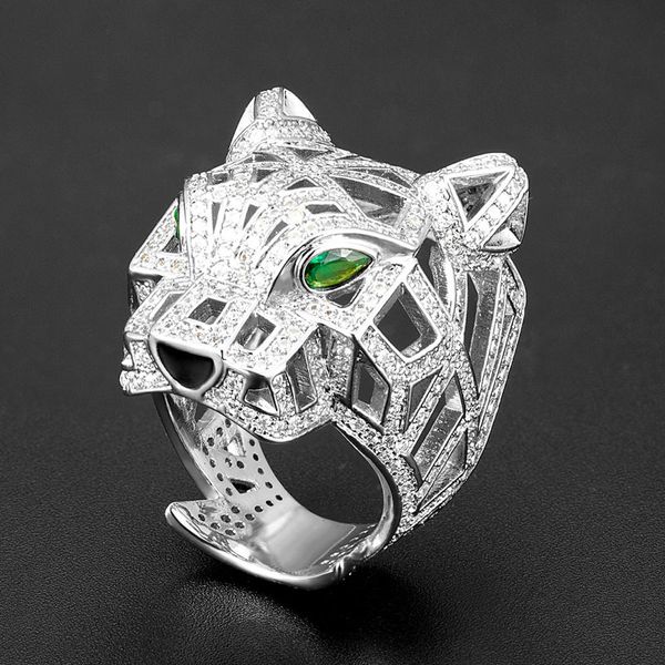 JewelrySolitaire Ring Zlxgirl bijoux Rhodium argent plaqué couleur léopard animal bagues pour hommes cadeaux de fête marque cubique zircon cuivre anneaux 230529