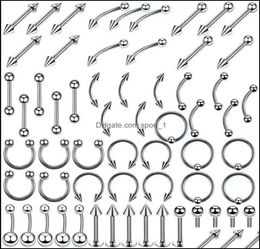 Ensemble de bijoux en acier inoxydable, anneaux de langue, perçage du corps, sourcils, ventre, nez, ongles, accessoires, 120 mélanges, livraison entière, 9258477