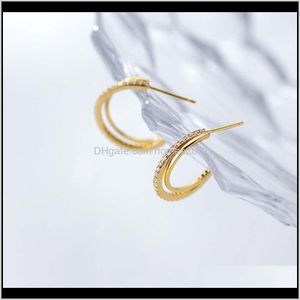 Jewelrysterling Sier Tendance C Type Golden Double Couche Boucles d'oreilles Boho Bijoux Minimalisme Brincos pour femmes Drop Livraison 2021 Zghu6