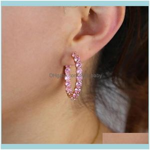 Juwelentop kwaliteit roze cz hoepel oorbellen voor vrouwen klassieke geometrisch roze medium hie hoop trendy mode sieraden drop levering 2021 kppn