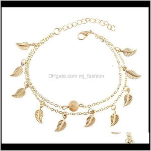 Jewelrywomen Feuille Charme Cheville Réel Pos Chaîne Bracelet Mode 18K Or Cheville Bracelets Pied Bijoux 1806 Drop Delivery 2021 Lgcps