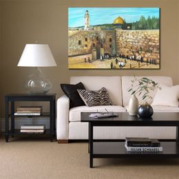 Joods Canvas Kunstwerk Oude Stad van Jeruzalem Handgemaakte Abstracte Kunst Olieverf Modern Home Decor