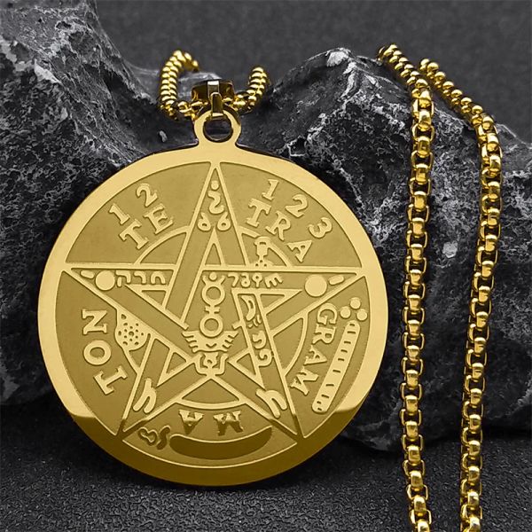 Tétragrammaton juif Hébreu pentagram 14k Colliers en or jaune pour hommes couleur or jol bijoux de chaîne mâle colle masculino