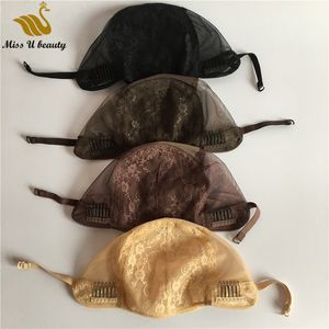 Casquette de perruque juive avec clips et sangles réglables Casquettes de couleur blonde marron noir de taille moyenne pour la fabrication de perruques 3pcs / lot