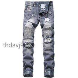 Jewuto 2020 pantalones vaqueros para hombre de marca de alta calidad con agujeros rectos para motociclista pantalones vaqueros para Negro Azul XSML
