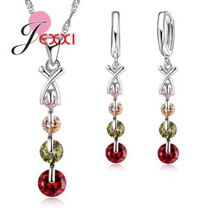 Kleurrijk kubisch zirkoon 925 sterling zilveren ketting/oorbellen/hangers sieraden set voor vrouwen/meisjes groothandelsprijs