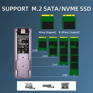 Jeyi M.2 NVME NGFF Aluminium Tool sans enceinte SSD, USB3.2 Gen2 Disque dur magnétique pour M.2 PCIE NVME SSD 2280/60/42/30