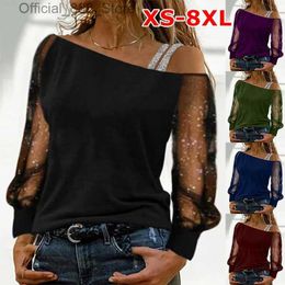 JEYQ TANQUES DE MUJERES CAMIS XS-8XL Fashion Woman Camisetas Long Lle Solid Color Sexy Off Shoulder Tops Autumn Casual Streetwear Camiseta Vintage D240427
