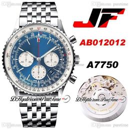JF AB012012 ETA A7750 Chronographe Automatique Montre Homme Blanc Intérieur Cadran Bleu Argent Subdial Bracelet en Acier Inoxydable Super Edition Montres Puretime B2