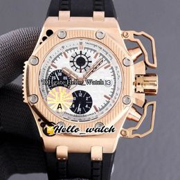 JF Nuevo 44 mm 26165 ETA A7750 Cronógrafo automático Esfera de textura blanca Reloj para hombre Caja de oro rosa Cronómetro Relojes deportivos de goma Hell270m