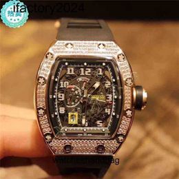 Jf RichdsMers Watch Factory Superclone Роскошные мужские часы Mlils с механикой Barrel Rm030 Meijin Full Diamond Black Tape