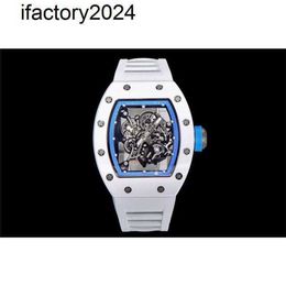 Jf RichdsMers Watch Factory Superclone reden controleer deugd rijst Pols met blauwe cirkel Rm055 witte keramische V2-versie bewegingsaccessoire4423344