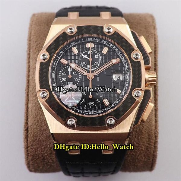 JF V2 Nuevo Juan Pablo Montoya 26030 Bisel de fibra de carbono Cal 2840 A2840 Cronógrafo automático Reloj para hombre Esfera con textura negra Cuero R294I