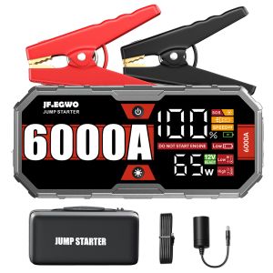 JFEGWO Car 6000A Portable Jump Starter avec Banque d'alimentation Charge rapide PD65W 12V Chargeur de batterie AUTO Dispositif de départ