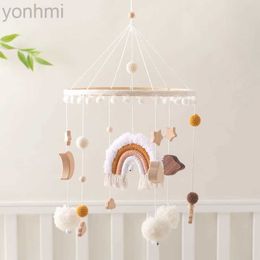 JFSO Mobiles# Baby Rattle Toys 0-12 maanden houten wieg Mobiel bed Bell Soft Filt Rainbow wolken hangende bed bell mobiele crib bracket baby cadeaus D240426