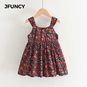 Jfuncy kinderkleding meisjes zomerjurk meisje floral mouwloze sets kleding zoete kinderen jurken kind prinses rok Q0716
