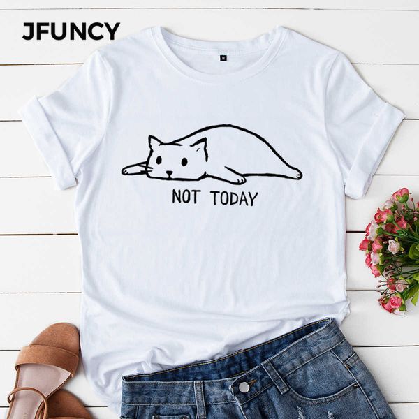 JFUNCY Belle Chat Impression Multi Couleurs Plus La Taille Femmes T-shirts Femme Coton T-shirts À Manches Courtes Jeune Dame T-shirts Tops Y0629