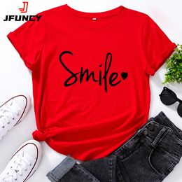 JFuncy surdimensionné pour femmes T-shirt 100 coton à manches courtes tshirt Letter Imprimé graphiques t-shirts femme tops 240315