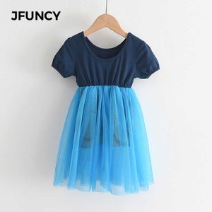 Jfuncy zomerjurk baby meisjes prinses jurken kinderen kleding meisje effen kleur patchwork voile zoete kinderkleding q0716