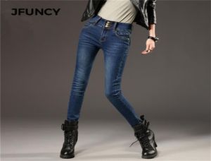 Jfuncy dames winter jeans elastische hoge taille magere spijkerbroeken fleece gevoerde jeggings casual plus size vrouwelijke fluwelen jeans warm 202614203
