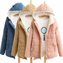 Jfuncy Women Winter Parkas 2022 Fi Chaquetas de mujer Fleece con capucha a prueba de viento Cálido Veet Mujer Cott Coat Pink Blue Khaki v3Pn #