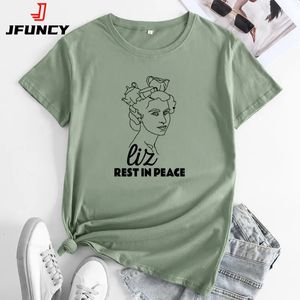 JFUNCY Womens Tees Tops Herdenken Koningin Print Grafische T-shirt Oversized Vrouwelijke Katoenen T-shirt Korte Mouw Vrouwen T-shirts 240329