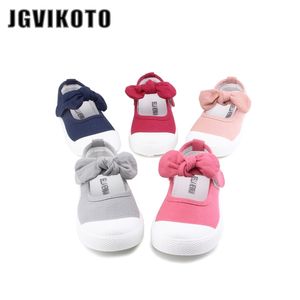 JGVIKOTO bébé fille chaussures toile décontracté enfants chaussures avec nœud papillon nœud papillon doux couleur bonbon filles baskets enfants chaussures 21-30 210329