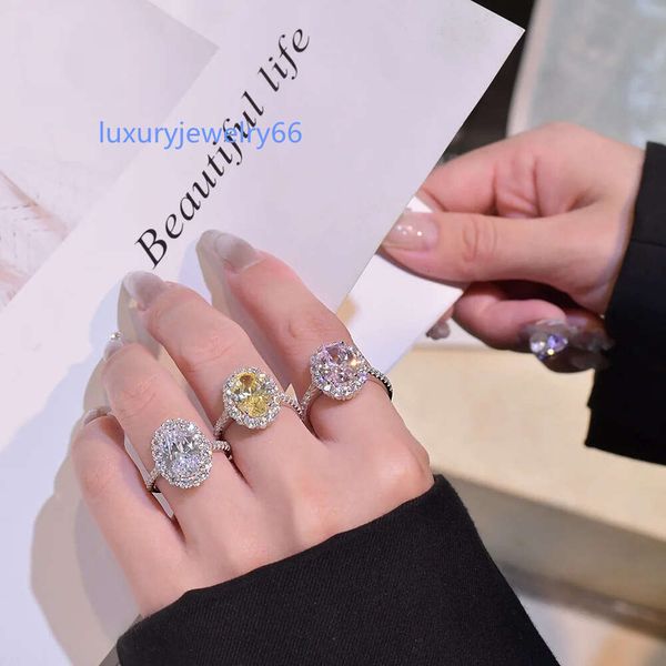 JH Luxury 925 plateado rosa color amarillo blanco ovalado anillo de boda de diamantes 8a circón medio eternidad joyería de anillo de compromiso para