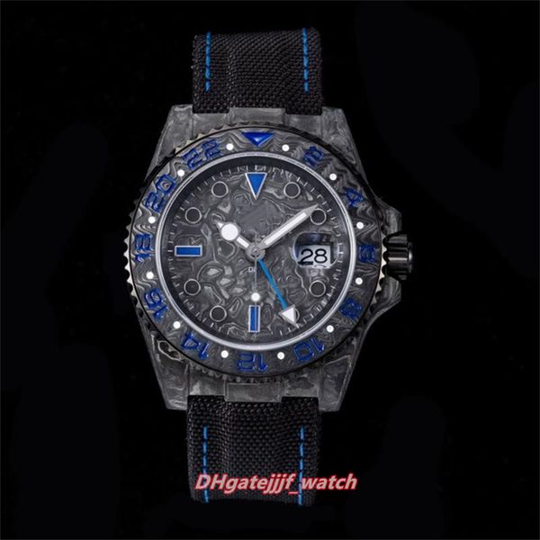 JH Watch 40X12.4mm 3186 movimiento mecánico automático fibra de carbono reloj de lujo correa de reloj trenzada de fibra artificial