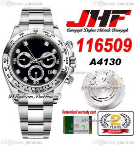 JHF 40 A4130 Automatische chronograaf Mens Watch Bruine Tachymeter Bezel Black White Diamonds Dial Oystesteel armband met garantiekaart Super Edition Puretime B2