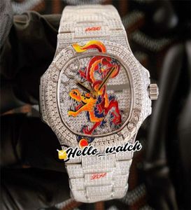JHF Limited New Iced Out Full 57201 Email Dragon Design Dial Cal324 S C Automatische heren Watch 5720 Diamanten Bracelet Hellowatch1475896