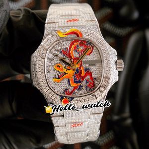 JHF Limited New Iced Out Full Diamonds 5720 1 Email Dragon Design Dial Cal 324 S C Automatische heren Watch 5720 Diamanten Bracelet Hallo W 186W